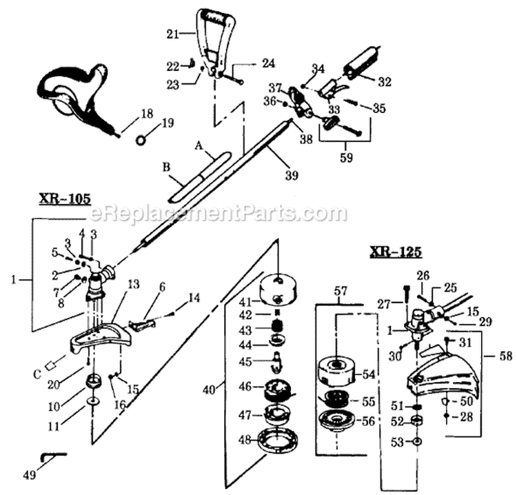 Page C Diagram and Parts List for XR-105  Weed Eater Trimmer